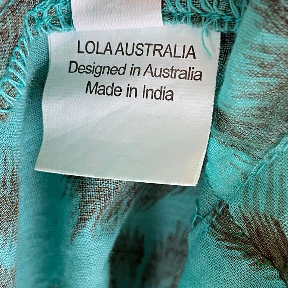 Lola Australia Pacific Midi Dress Size S Turq Green Short Sleeve Animal Cinched - Picture 11 of 14